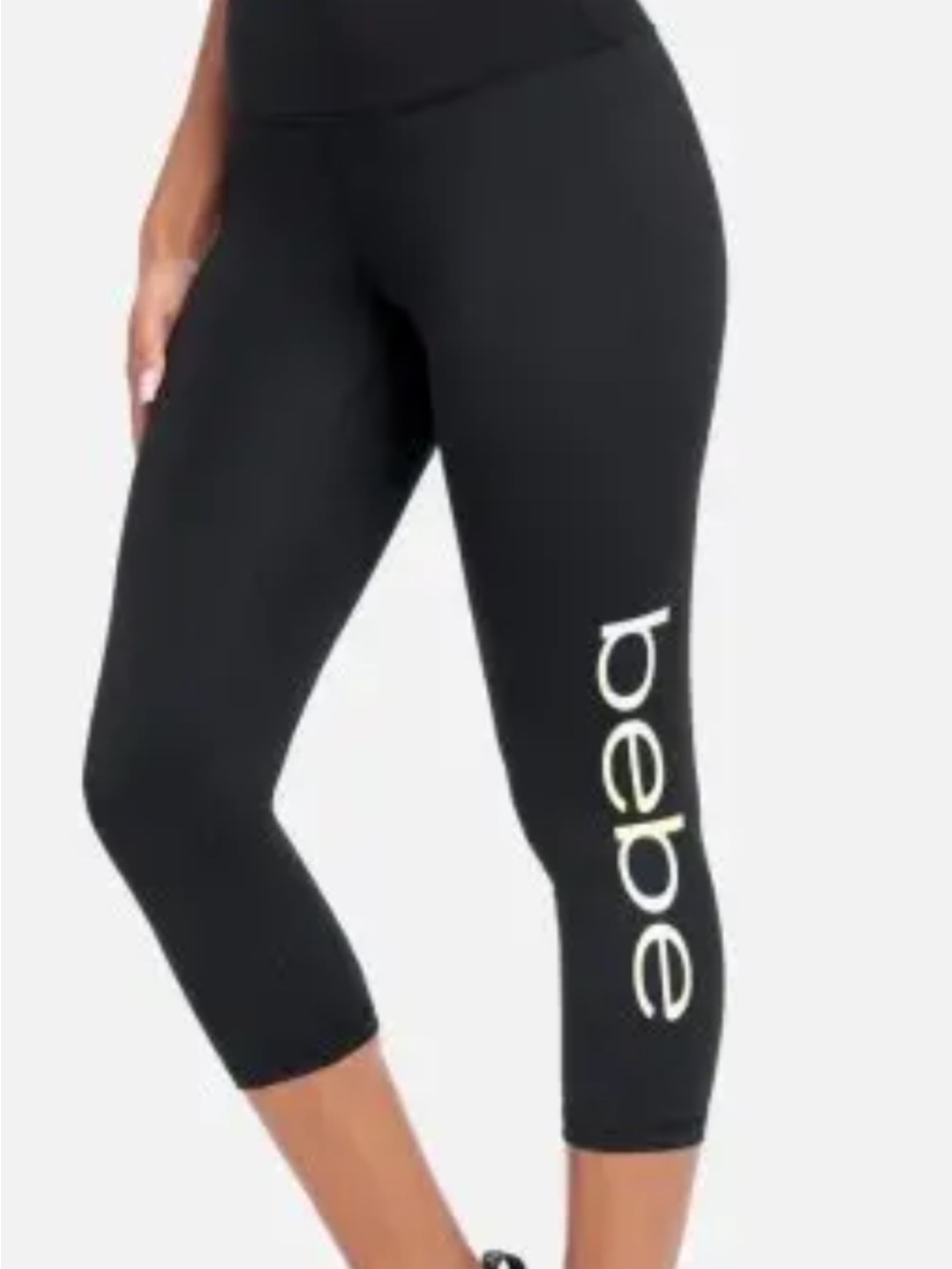 bebe Black Capri Leggings with White Logo
